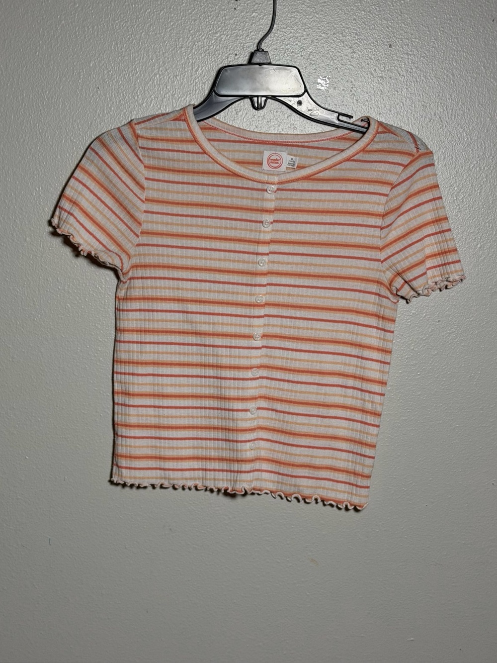 Wonder Nation Kids Girl Striped Ribbed‎ Button Front Tee Cream/Orange Casual XL
